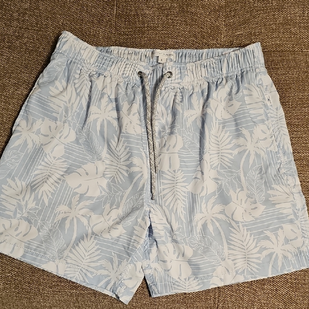 Men's Light Blue Tropical Swim Shorts
